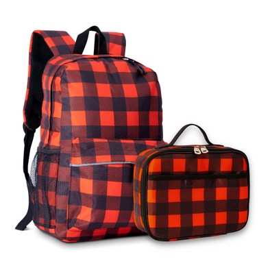 Kids Backpack and Lunch Box Set, Buffalo Check, Red, Gives Back to Great Cause, 16 Inches