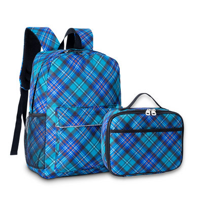Kids Backpack and Lunch Box Set, Green Tartan, Gives Back to Great Cause, 16 Inches