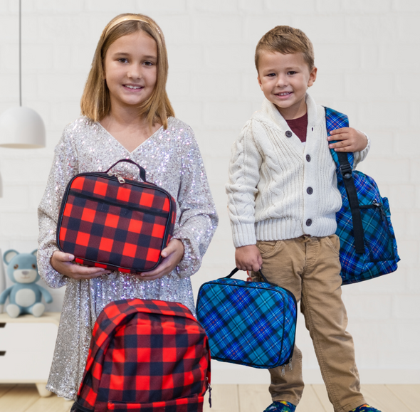 Kids Backpack and Lunch Box Set, Green Tartan, Gives Back to Great Cause, 16 Inches