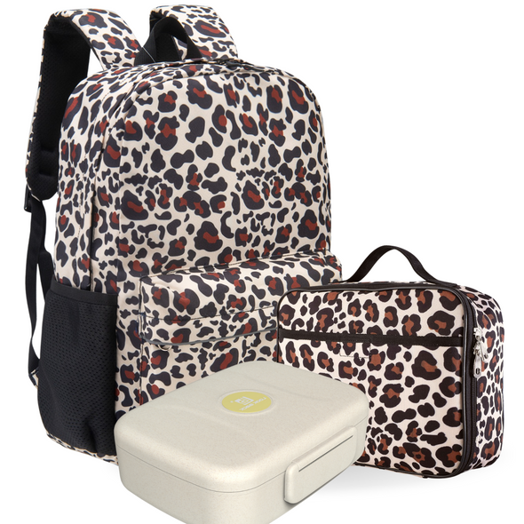 Kids Backpack and Lunch Box Set with Bento Box, Cheetah, Gives Back to Great Cause, 17 Inches