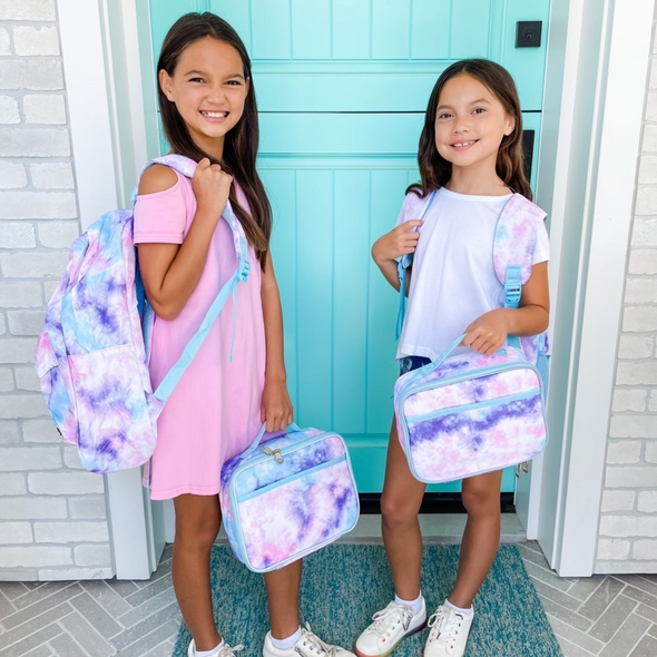 Kids Backpack and Lunch Box Set with Bento Box, Pastel Tie Dye, Gives Back to Great Cause, 17 Inches