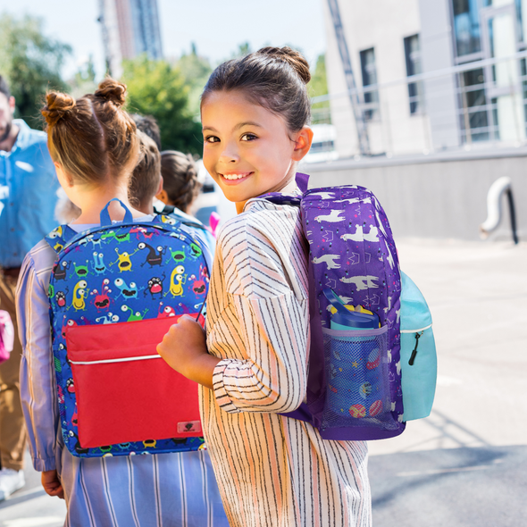 Fenrici Toddler Backpack for Boys, Girls, Cute 16” Preschool Bag for Little Kids, Side Pocket, Lightweight, Water Resistant - Blue Cartoon