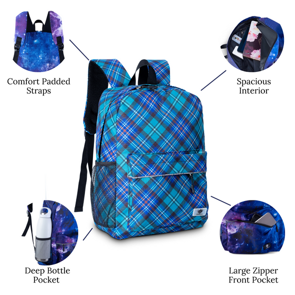 Kids Backpack and Lunch Box Set, Green Tartan, Gives Back to Great Cause, 16 Inches