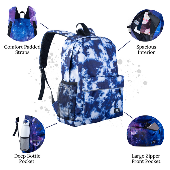Blue Tie Dye Kids Backpack with Laptop Compartment, Durable, Gives Back to a Great Cause, 16 Inches