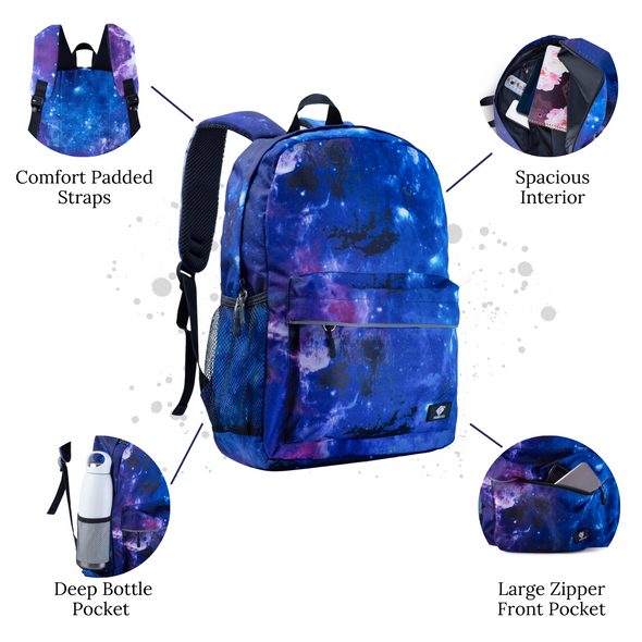 Galaxy Purple Kids Backpack with Laptop Compartment, Durable, Gives Back to a Great Cause, 16 Inches
