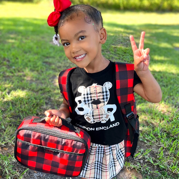 Red Buffalo Check Plaid Kids Backpack with Laptop Compartment, Durable, Gives Back to a Great Cause, 16 Inches